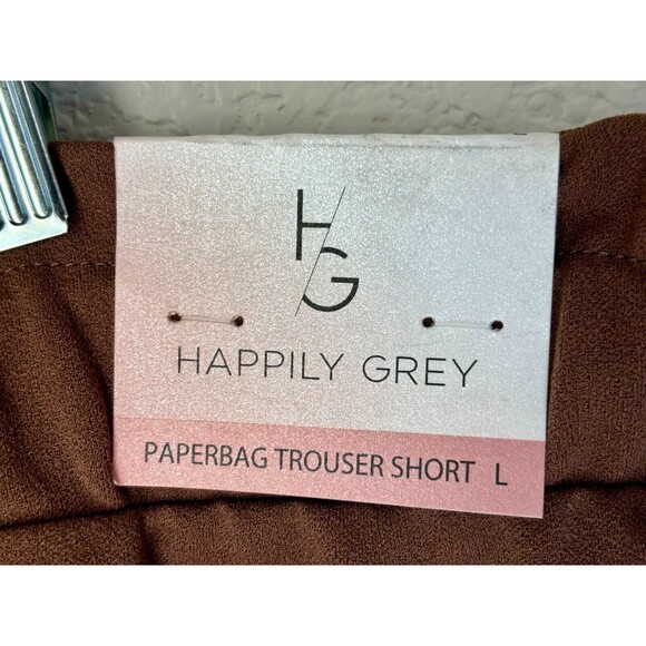 NWT Happily Grey Paperbag Trouser Shorts Pockets Stretch Chocolate‎ Brown LARGE - Picture 4 of 8